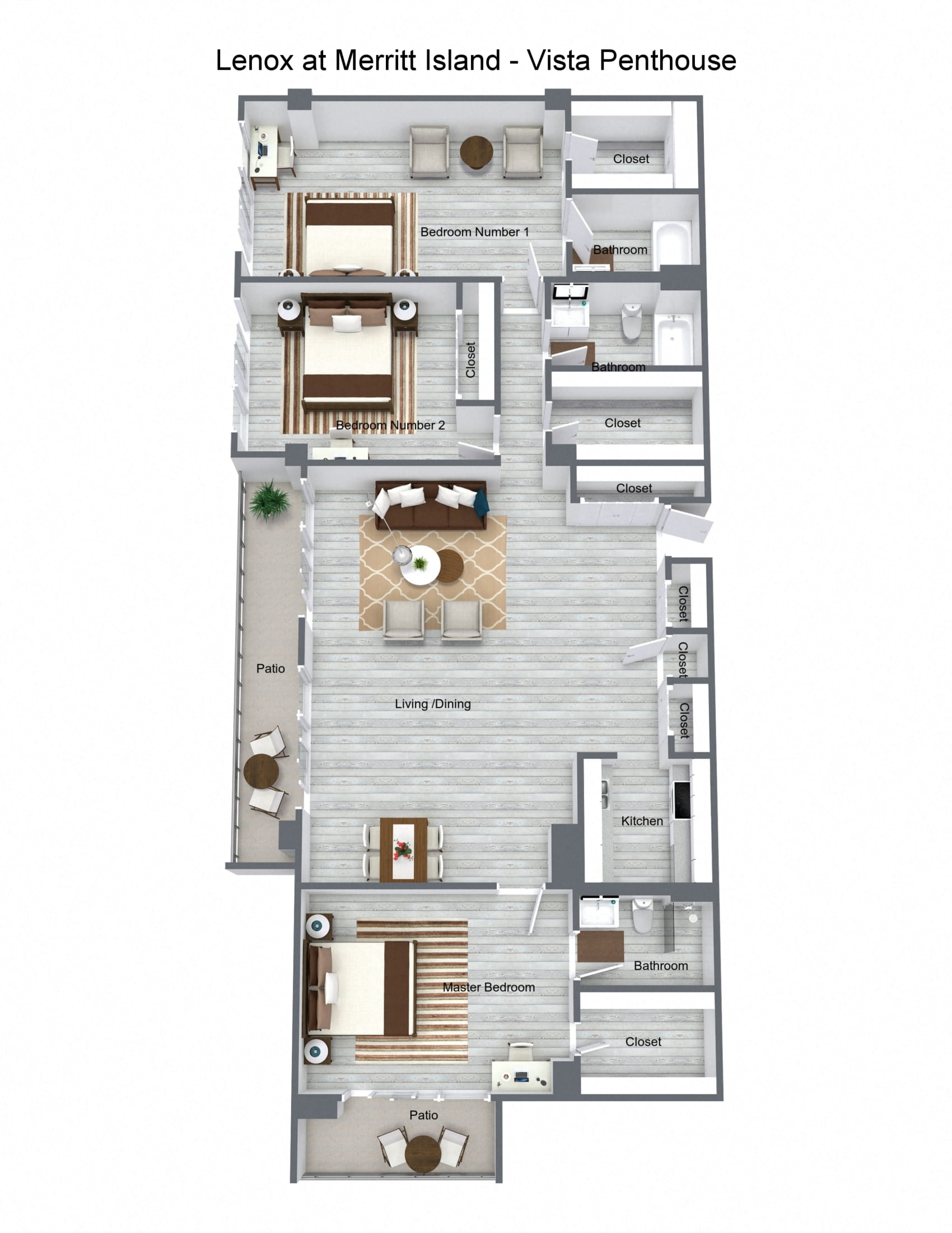 Floor plan for 3 beds, 3 baths, 1500 sqft